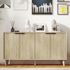 Fluted Cabinet with Storage, Buffet Sideborad with 4 Doors, Kitchen Buffet Storage Accent Cabinet with Adjustable Shelves for Living Room, Entry, Hallway, Natural