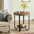 Tribesigns Round End Table with 2-Tier Storage Shelf, Industrial Side Table with Curved Metal Legs, Wood-Grain Accent Coffee Side Stand, Small Nightstand for Living Room, Bedroom, Office, Bathroom