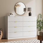 White Dresser for Bedroom, 8 Drawer Double Dresser, Modern Chest of Drawers for Bedroom, Living Room, Entryway and Closet, 55" L x 15.7" D x 37.4" H