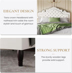 SHA CERLIN Full Size Bed Frame with Adjustable Headboard/Velvet Upholstered/Diamond Button Tufted and Metal Studs/No Box Spring Needed/Sturdy Wood Slat Support/Easy Assembly/White
