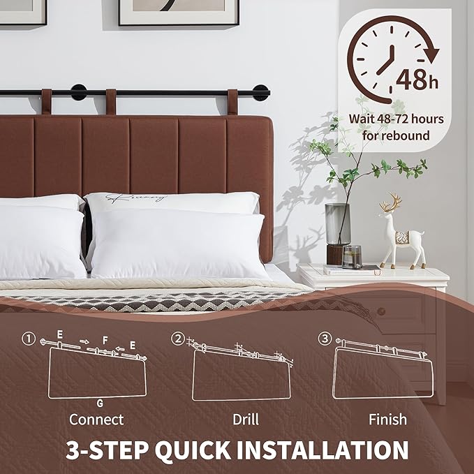 UEV King Headboard Only, Wall Mounted Hanging Upholstered Bed Head Board, Modern Vertical Channel Design of Fine Linen, Elegant Brown Fluted Headboard for Bedroom (Brown, King Size)