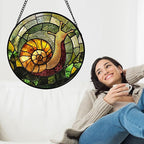 Stained Glass Window Hanging, Green Orange Snail Sun Catcher for Door Home Decor Suncatcher Christmas Mother's Day Birthday Gifts for Women Men Mom and Nana 9.8 in
