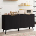 JASIWAY Sideboard Buffet Cabinet with Storage, 55" Sideboard with 4 Fluted Doors Scandinavian Wood Coffee Bar Cabinet Credenza for Living Room, Kitchen, Black