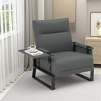 Upholstered Accent Chair, Modern Faux Leather Sofa Chair with Foldable Side Tray Table & Storage Pocket, Small Accent Sofa for Living Room, Bedroom, Reception Room, Gray