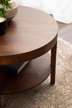 Kate and Laurel Talcott Modern Tiered Round Coffee Table, 28 x 28 x 18, Walnut Brown, Transitional Two-Tier Circle Living Room Table with Storage and Mango Wood Construction