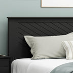 Serene Poplar Wood King Size Headboard in Black, Modern Farmhouse Panel with Chevron Scoring, Casual Coastal Style, Easy Assembly, Quality Materials