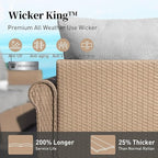 Patio Furniture Set 8 pcs, Wicker Rattan Outdoor Furniture with 5.5” Thick Cushions, 3-Seat Sofa, 4 Chairs, 2 Ottomans and 56" Fire Pit Table, Outdoor Conversation Set for Backyard Deck, 9 Seats Grey