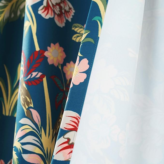 Lush Decor Dolores Light Filtering Window Panels, Pair, 52" W x 95" L, Navy & Multi - Floral Curtains for Bedroom - Vintage Curtains - Coquette Room Decor