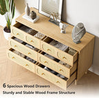 SINROM® Rattan Dresser for Bedroom, Modern 6 Drawer Dresser with Gold Handles, Wood Storage Chest of Drawers for Bedroom, Living Room, Hallway and Entryway, Natural