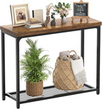 32" Small Console Table, 2-Tier Narrow Entryway Table, Sofa Table with Mesh Shelves, Console Tables for Living Room, Hallway, Entryway, Farmhouse Console Table with Storage, Rustic Brown