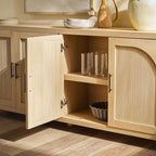 Walker Edison Sasha 4-Door Reeded Sideboard Buffet with Cord Management, 70 Inch, Coastal Oak