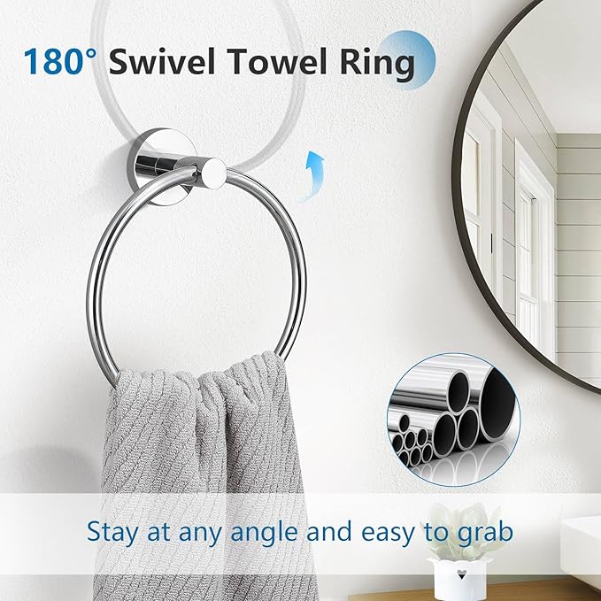 10-Piece Towel Bar Set Polished Chrome Bathroom Hardware Accessories Set Upgraded Towel Hooks Towel Holder Set for Bathroom Stainless Steel Wall Mounted 23.6 Inch