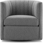 CHERS Rivet Mid-Century Modern Swivel Armchair, Bouclé Fabric Channel-Tufted Accent Chair, 360-Degree Rotating Lounge Chair with Ergonomic Design for Living Room, Bedroom, Home Theater, Gray