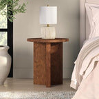 Henn&Hart 20" Scandinavian Round Wooden End Table, Side Table, Nightstand with X-Base for Living Room, Office, Family Room, or Bedroom, Walnut Burl