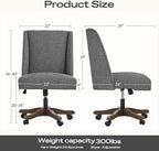 Upholstered Armless Home Office Chair with Wooden Legs, Modern Office Desk Chair No Arms Sewing Chair Adjustable Swivel Desk Chair for Farmhouse Office Study Studio (Dark Gray)