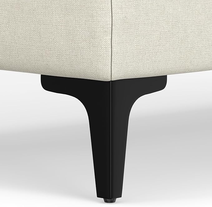 SIMPLIHOME Ava Ottoman in 100% Recycled Polyester Tightly Woven Performance Fabric, Cream, 36-inch Wide, Mid-Century Modern Style Multipurpose Table or Footrest Ottoman, Assembled,for Living Room