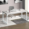NSdirect 63" Large Computer Desk,Modern Simple Style PC Table Office Desk Wide Workstation for Study Writing,Gaming and Home Office,Extra 1" Thicker Wooden Tabletop and Black Metal Frame,Stone White
