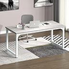 NSdirect 63" Large Computer Desk,Modern Simple Style PC Table Office Desk Wide Workstation for Study Writing,Gaming and Home Office,Extra 1" Thicker Wooden Tabletop and Black Metal Frame,Stone White