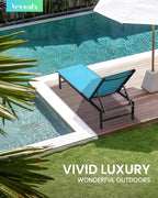 Outdoor Lounge Chairs for Pool, Aluminum Chaise Lounge Chairs with 5-Position Recliner, Patio Lounge Chair for Backyard, Poolside, Deck, Lawn, Lake Blue