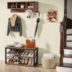 LITTLE TREE Coat Shoe Rack, Hall Tree Entryway Bench Set for Hallway, Living Room, Bedroom, Brown