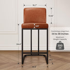 PHI VILLA Brown Bar Stools Set of 6, Faux Leather Counter Height Chairs, Kitchen Stools for Island, 24 Inch Barstools with Back