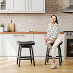 Counter Height Bar Stools Set of 2, 24 Inch Barstools for Kitchen Counter, Kitchen Stools with Faux Leather Saddle Seats & Heavy Duty Metal Legs, Easy Assembly, Forest Green