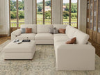 EASE MOOSE Oversized Corner Modular Sectional Sofa with Ottoman, Faux Leather Sectional Sofa with Deep Seat, Scratch Resistant Faux Leather Material, Extra Large L Shaped Couch,Beige
