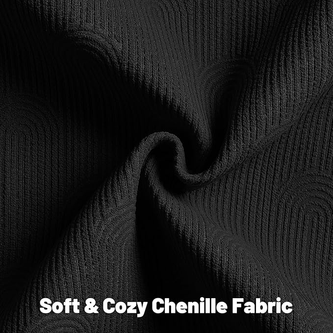 FUTEI Black Chenille Decorative Throw Pillow Covers 20x20 Inch Set of 2,Soft Cozy Striped Geometric Patterns Cushion Cases,Modern Home Decor for Couch Bed Living Room