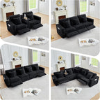 ORRD Power Reclining Sectional Sofa, Electric 3 Seat Recliner with 1 Electric Footrest and Adjustable Headrest, Modern Plush Corduroy Fluffy Reclining Sectional with Deep Seat for Living Room-Black