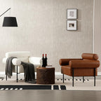 Modern Accent Chairs Set of 2, Single Sofa Accent Chairs for Living Room, Oversized Upholstered Leather Mid-Century Office Reading Armchairs with Channel Tufted for Bedroom, Brown