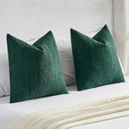 FUTEI Dark Green Chenille Decorative Throw Pillow Covers 24x24 Inch Set of 2,Soft Embossed Striped Textured European Cushion Case,Modern Home Decor for Couch Bed Living Room