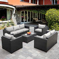 Rattaner 5-Piece Patio Furniture Sofa Set Outdoor Wicker Sectional Couch with Storage Table Non-Slip Cushions Furniture Covers, Grey