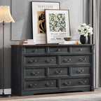 Yaamizz Farmhouse Dresser for Bedroom, 60" Wide 10 Drawer Dressers Storage with Wood Pilasters & Metal Handles, Drawer Organizer for Bedroom, Vintage Design, Hallway, Black