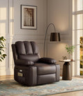 27" Oversized Power Recliner Chair, Faux Leather Rocking Chair with Heat & Massage, 360° Swivel Modern Electric Recliner with Cup Holder ＆ USB Charging for Living Room, Bedroom, Nursery - Coffee