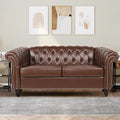 Loveseat Sofa Couch, Modern PU Leather Upholstered Sofa, Oversized Comfy 2 Seater Love Seat Couch with Cushions, Mid Century Tufted Chesterfield Sofa for Living Room, Bedroom, Apartment (Brown)