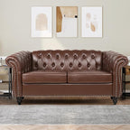 Loveseat Sofa Couch, Modern PU Leather Upholstered Sofa, Oversized Comfy 2 Seater Love Seat Couch with Cushions, Mid Century Tufted Chesterfield Sofa for Living Room, Bedroom, Apartment (Brown)