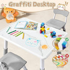 Adjustable Kids Table Chairs Set – Graffiti Desktop, Multi-Activity Height-Adjustable Toddler Study Desk for Ages 3-8 – Ideal for Home, Classroom, Daycare (B-Gray, 4 Chairs-31.5" L x 23.6" W)