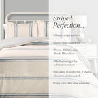 Lush Decor Farmhouse Stripe Reversible Cotton Comforter Set, 3 Piece Set, King, Blue - Cozy F𝚊rmhouse Bedding Set - Rustic Decor - Striped Comforter - Modern Farmho𝚞se Bedroom Decor