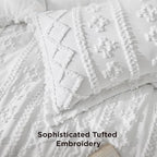 Bedsure Tufted Boho Comforter Set Twin Size - Bright White Boho Bed Set, GentleSoft™ 2 Pieces Farmhouse Shabby Chic Embroidery Bedding, Gifts for Woman, Soft Jacquard Twin Comforter for All Seasons