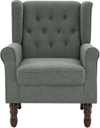UIXE High Back Accent Chairs Set of 2, Upholstered Armchair in Fabric, Retro Wingback Arm Chair for Living Room, Comfy Single Sofa Bedroom Reading Seat with Solid Wood Legs - Dark Gray