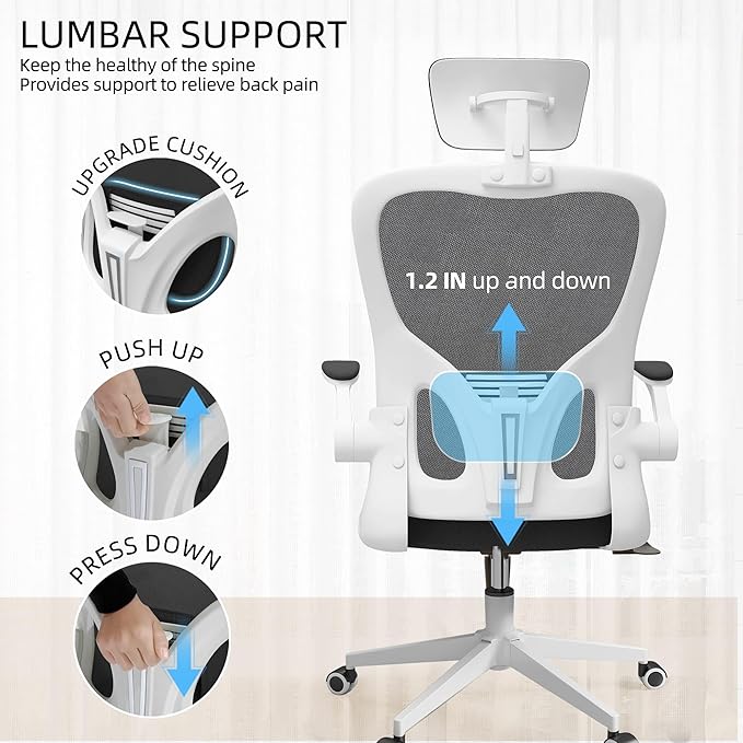 Office Chair Ergonomic Desk Chair, 350 LBS Mesh Office Chair with Lumbar Support, Comfy Desk Chair with Wheels, Big and Tall Chair for Study Work Gaming (03Grey)