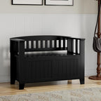SIMPLIHOME Acadian Entryway Storage Bench - 36 inch Wide Solid Wood Small Hallway Seat in Black, Transitional Bench for Mudroom or Entryway with Lift-Up Lid, 2 Compartments and Slatted Backrest