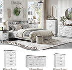 White Farmhouse Dresser for Bedroom, 36" Tall 4 Drawer Chest with Sleek Brushed Metal Handles, Modern Wood Storage Cabinet with Unique Base Design, Closet Organizer for Bedroom, Living Room, Hallway