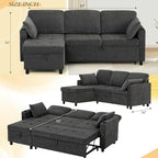 84" Fabric Pull Out Sofa Bed w/Adjustable Backrest, L-Shape Modern Sleeper Sofa w/Reversible Chaise, Upholstered Sectional Couch w/USB Port and Side Pockets for Living Room, House, Grey