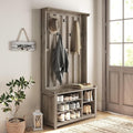 VASAGLE Hall Tree with Bench and Shoe Storage, Coat Rack with Shoe Bench, 7 Double Hooks for Jackets, Hats, Entryway, Bedroom, Living Room, 13.8 x 31.9 x 70.9 Inches, Heather Greige UHSR414G01