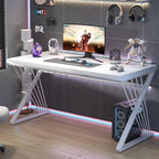 FOLUBAN Modern White Desk, Rustic Wood and Metal Computer Desk for Home Office, Simple Writing Work PC Desks for Bedroom, Industrial Study Gaming Table for Living Room, White, 53 Inch