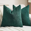 FUTEI Dark Green Chenille Decorative Throw Pillow Covers 26x26 Inch Set of 2,Soft Embossed Striped Textured Euro Pillow Shams,Modern Home Decor for Couch Bed Living Room