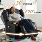 Power Swivel Rocker Recliner Chairs, Electric Wall Hugger Reclining Sofa with Massage & Heat, Comfy Theater Seating Single Chair with LED Light/USB/Type-C Ports (Leather Black, Set of 2)