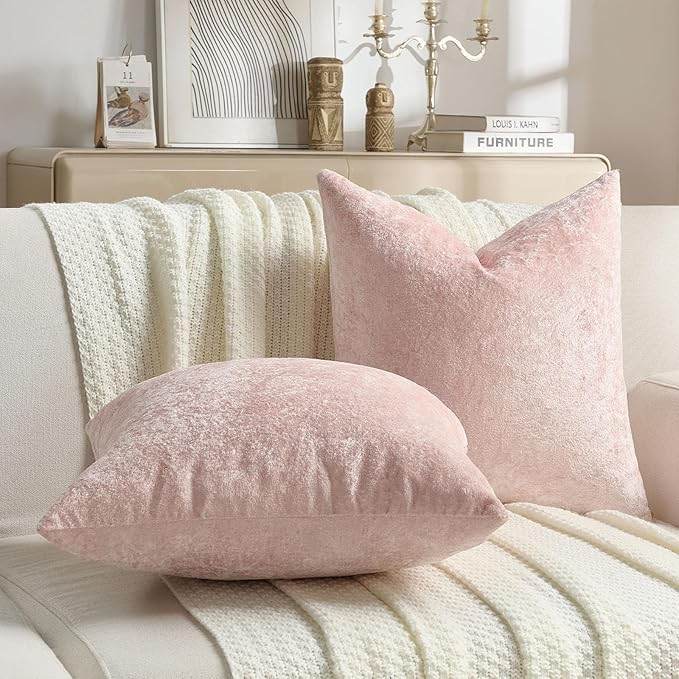 FUTEI Pink Flannel Throw Pillow Covers 22x22 Inch Set of 2,Soft Dimensional Textured Cushion Cases,Modern Home Decor for Couch Living Room