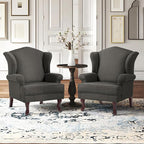 Accent Chair, High Back Upholstered Armchair with High Resilience Sponge & Wood Legs, Mid-Century Modern Comfy Single Sofa Reading Chairs for Living Room, Bedroom (Dark Grey, Set of 2)